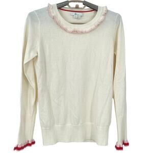 Boden Bernadette Wool Cotton Ruffle Neck Sleeves Cream Sweater Size 6 New